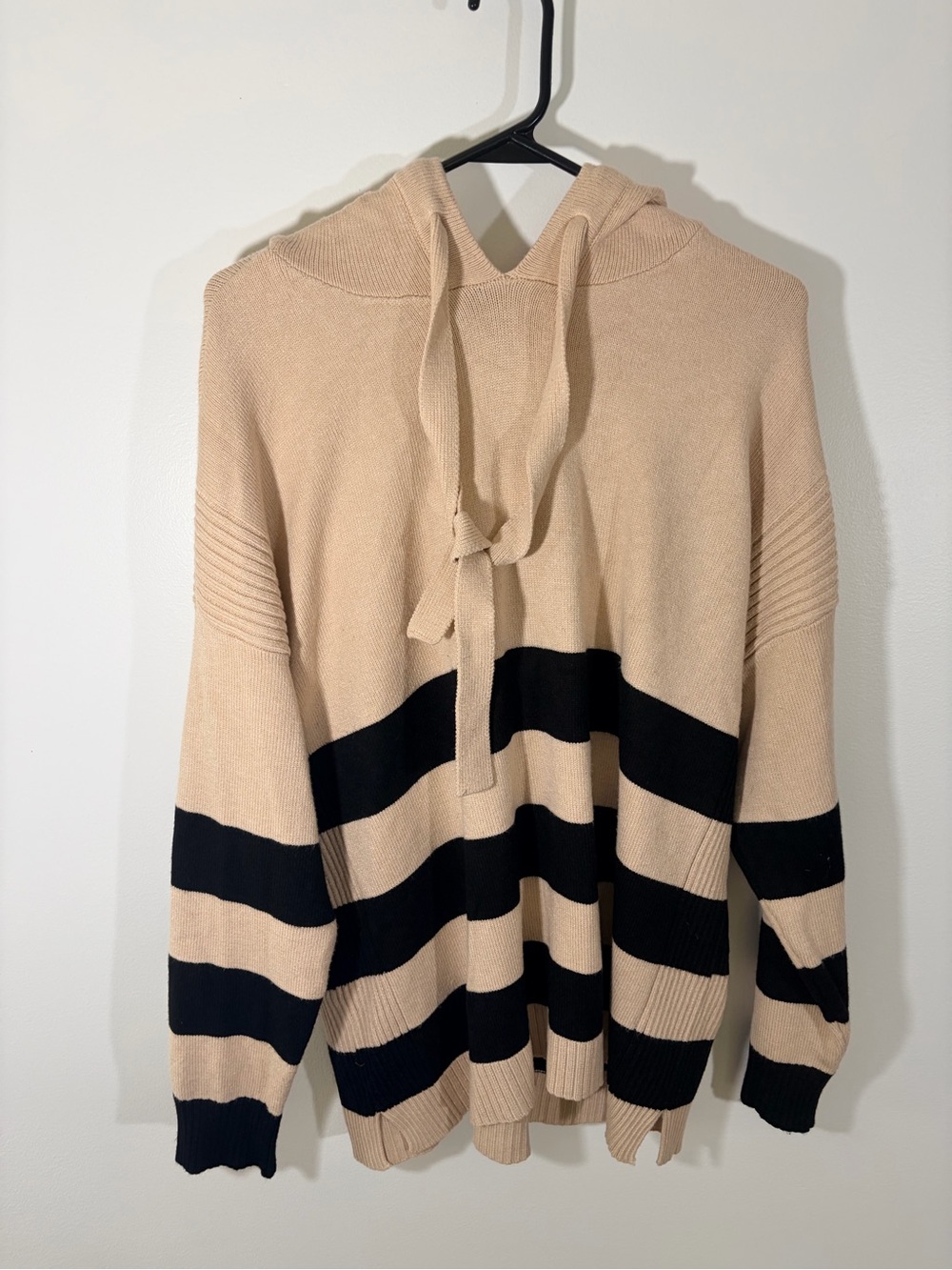 Design History Beige and Black Striped Hooded Sweater